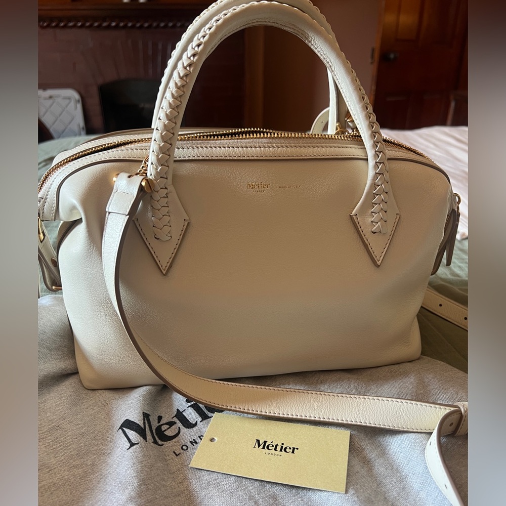 Meltier Cream Leather Satchel with Braided Top Handles - Picture 13 of 16